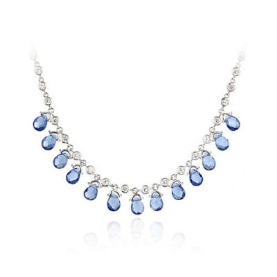Sterling Silver CZ Necklace w/ Dark Blue CZ Briolette Teardrops