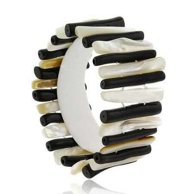 Mother of Pearl & Onyx Chunky Tube Bracelet