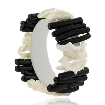 Mother of Pearl Shell & Onyx Stone Chunky Bracelet