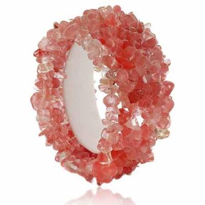 Cherry Quartz Chunky Chip Beaded Stretch Bracelet
