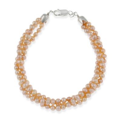 Sterling Silver Freshwater Cultured Peach Pearl 3 Strand Twisted Bracelet