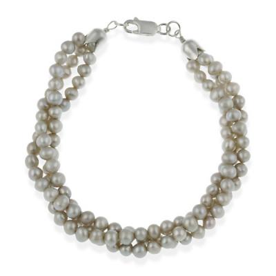 Sterling Silver Freshwater Cultered Gray Pearl Three Row Twisted Bracelet
