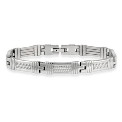 Stainless Steel Textured Rectangular Mens Link Bracelet