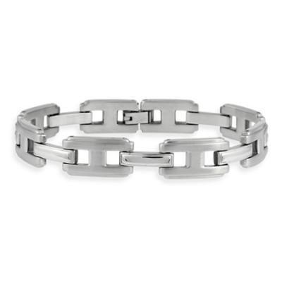 Stainless Steel 'I' and Single Bar Mens Link Bracelet