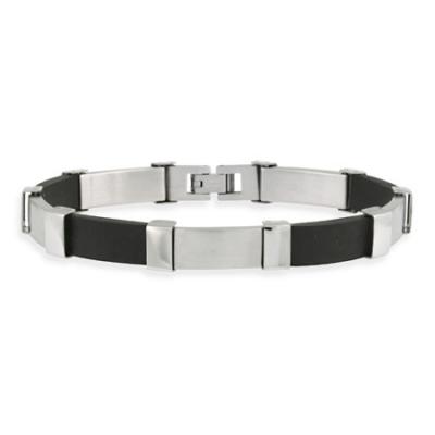 Stainless Steel and Rubber Rectangular Mens Link Bracelet