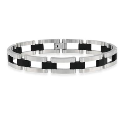 Stainless Steel and Rubber Bike Chain Mens Link Bracelet