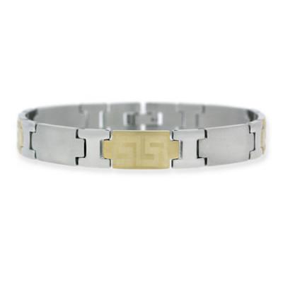 Stainless Steel and Gold Plated Greek Key Mens Link Bracelet