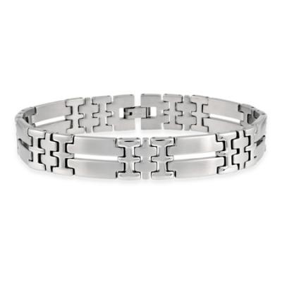Stainless Steel Double 'I' and Bar Link Bracelet