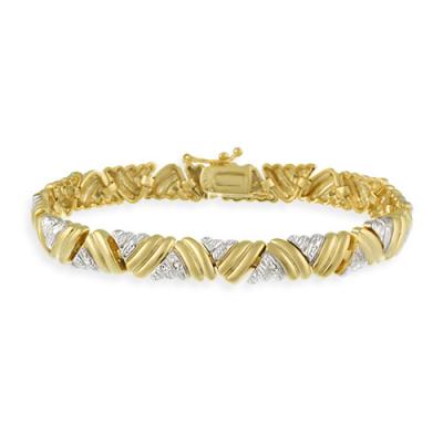 18K Gold over Sterling Silver Diamond Accent Two-Tone Large Triangle Link Bracelet