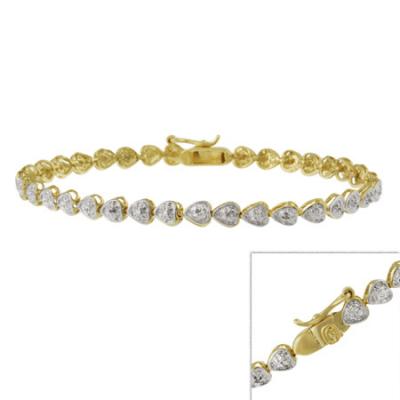 18K Gold over Sterling Silver Diamond Accent Heart Bracelet