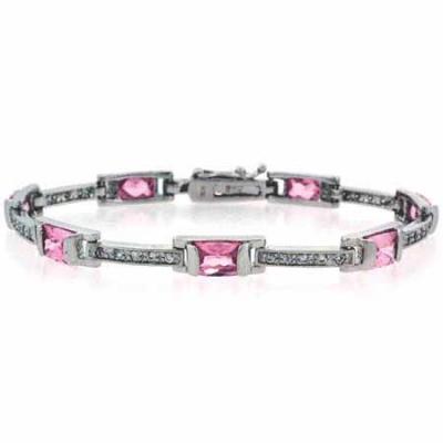 Sterling Silver 7.35ct Pink & Clear CZ Station Bracelet