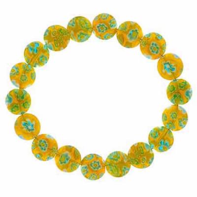 Yellow Millefiori Murano Glass Disc Stretch Bracelet