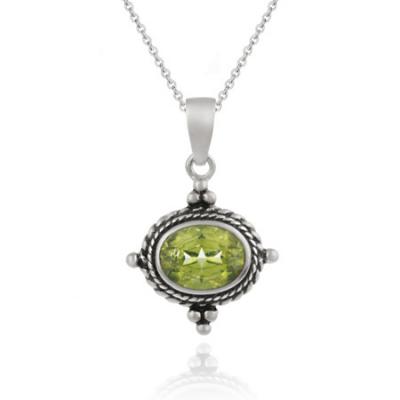 Sterling Silver Bali Pendant with Genuine Peridot Stone