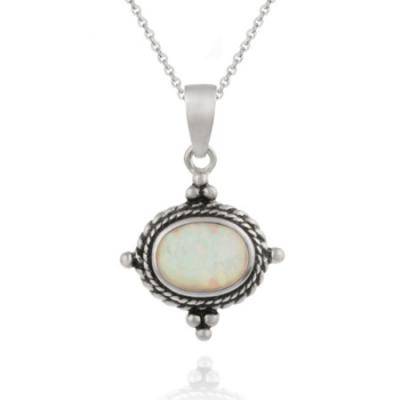 Sterling Silver Bali Design Pendant with Opal Stone