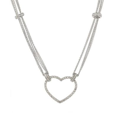 Sterling Silver Diamond Accent Six Strand Floating Heart Necklace