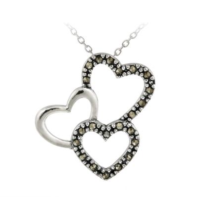 Sterling Silver Marcasite Triple Floating Hearts Pendant