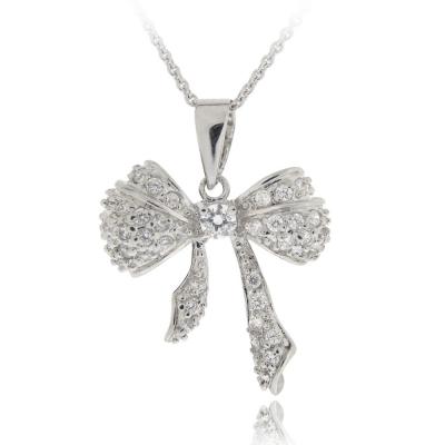 Sterling Silver CZ Bow Pendant