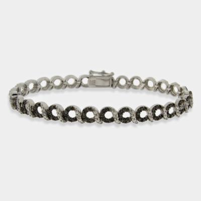 Sterling Silver Black Diamond Accent Circle and Bar Bracelet