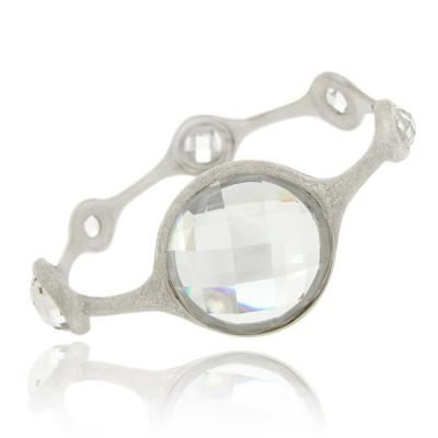 Sterling Silver CZ Brushed Fashion Bangle Bracelet
