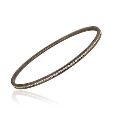 Brown Rhodium Overlay Sterling Silver Cubic Zirconia Channel Set Bangle Bracelet
