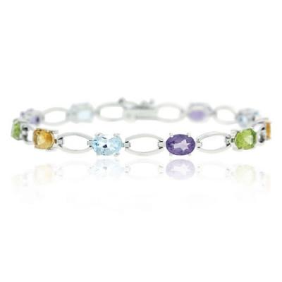 Sterling Silver 8.30ct. TGW Multi Gemstone Oval Link Bracelet