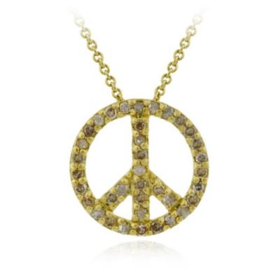 18K Gold over Sterling Silver .37ct TDW Genuine Champagne Diamond Peace Pendant