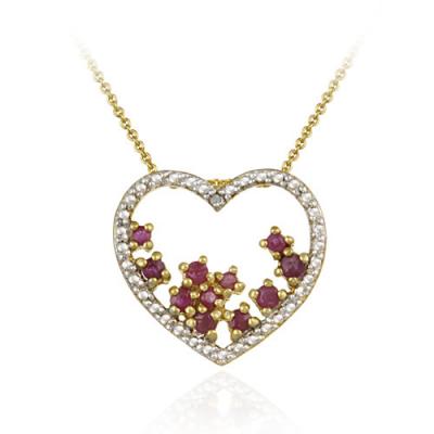 18K Gold Over Sterling Silver Ruby Cluster & Diamond Accent Open Heart Slide Pendant