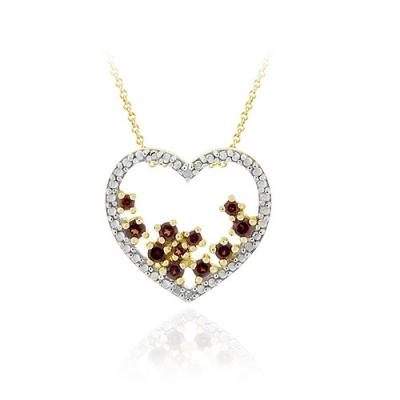 18K Gold over Sterling Silver Garnet & Diamond Accent Open Heart Slide Pendant