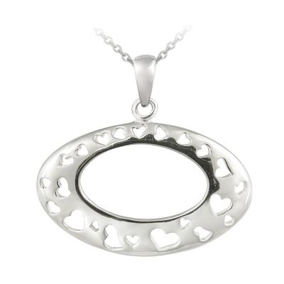 Sterling Silver Oval Disc Heart Pendant