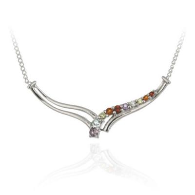 Sterling Silver Multi Gemstone Journey 'V' Necklace