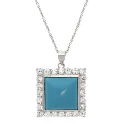Sterling Silver Reconstituted Turquoise CZ Square Pendant