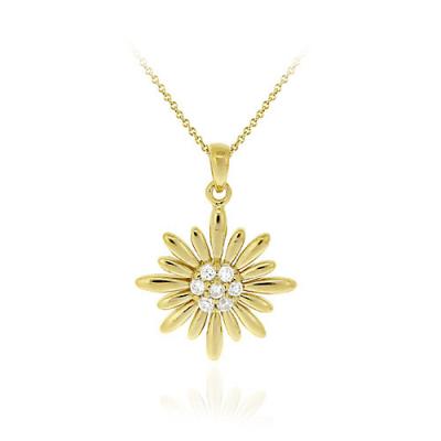 18K Gold over Sterling Silver CZ Flower Pendant