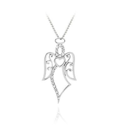 Sterlilng Silver CZ Filigree Angel & Heart Slide Pendant