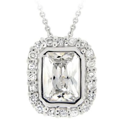 Sterling Silver CZ Emerald Cut Slide Pendant