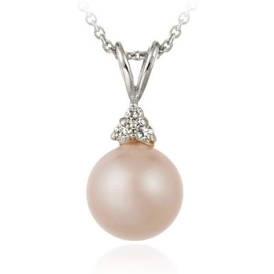 Sterling Silver Simulated Pink Pearl withCZ Pendant