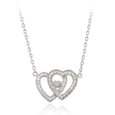 Silver Diamond Accent Double Heart Necklace