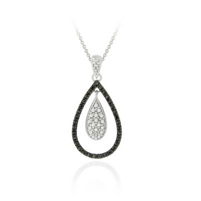 Sterling Silver Black Diamond Accent Double Teardrop Necklace
