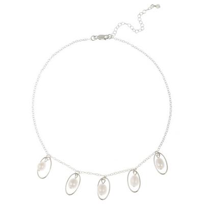 Sterling Silver Freshwater Cultured White Pearl Dangle Necklace