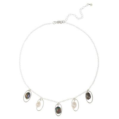Sterling Silver Freshwater Cultured White & Peacock Pearl Dangle Necklace