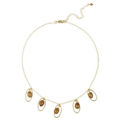 18K Gold over Sterling Silver Freshwater Cultured Golden Pearl Dangle Necklace