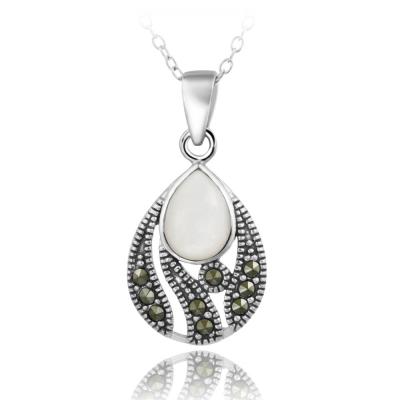 Sterling Silver Mother of Pearl & Marcasite Teardrop Pendant