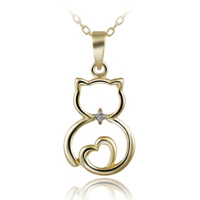 18K Gold over Sterling Silver Diamond Accent Heart Cat Necklace