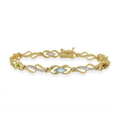 18K Gold over Sterling Silver Multi Gemstone & Diamond Accent Swirl Infinity Bracelet