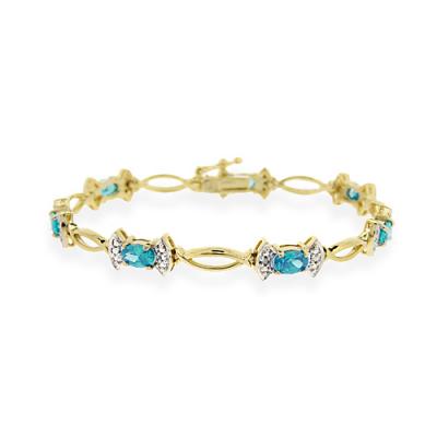 18K Gold Over Sterling Silver Light Blue CZ & Diamond Accent Bow Bracelet