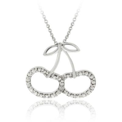 Sterling Silver Diamond Accent Cherries Slide Pendant