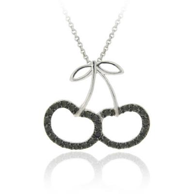 Sterling Silver Black Diamond Accent Cherries Slide Pendant