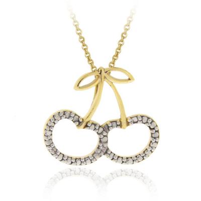18K Gold over Sterling Silver Diamond Accent Cherries Slide Pendant