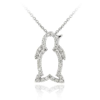 Sterling Silver Diamond Accent Penguin Slide Pendant