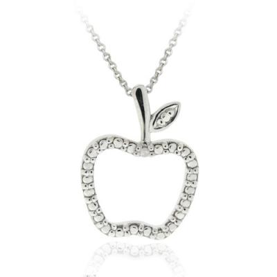 Sterling Silver Diamond Accent Apple Slide Pendant