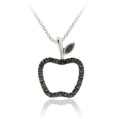 Sterling Silver Black Diamond Accent Apple Slide Pendant
